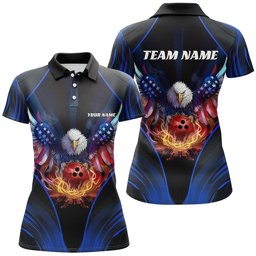 Custom Eagle Bowling Shirt Patriotic Polo Bowling Jersey For Women US Bowling | Blue IPHW7109