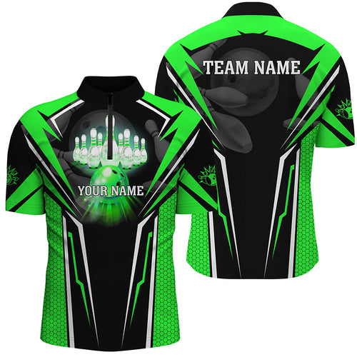 Custom Green Bowling Polo Shirts For Men, Strike Bowling Team Jerseys Bowlers Outfits IPHW5226