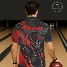 Load image into Gallery viewer, Black And Red Custom Flame Bowling Shirts For Men, Fire Bowling Team Shirt Bowler Jersey IPHW7931