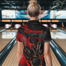 Load image into Gallery viewer, Black And Red Custom Flame Bowling Shirts For Women, Fire Bowling Team Shirt Bowler Jersey IPHW7931