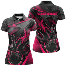 Load image into Gallery viewer, Black And Pink Custom Flame Bowling Shirts For Women, Fire Bowling Team Shirt Bowler Jersey IPHW7933