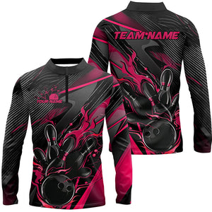 Black And Pink Custom Flame Bowling Shirts For Men, Fire Bowling Team Shirt Bowler Jersey IPHW7933