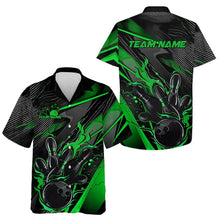 Load image into Gallery viewer, Black And Green Custom Flame Bowling Men Hawaiian Shirts, Fire Bowling Team Shirt Bowler Jersey IPHW7934