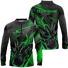 Load image into Gallery viewer, Black And Green Custom Flame Bowling Shirts For Men, Fire Bowling Team Shirt Bowler Jersey IPHW7934