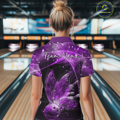 Custom Ethereal Purple Butterfly Bowling Women Quarter-Zip Shirts, Ladies Bowling Outfit IPHW10245