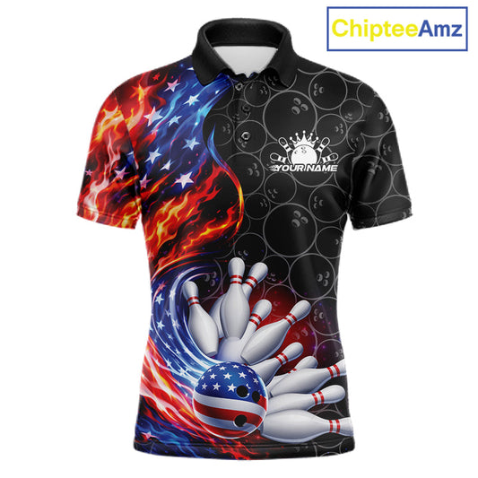 Custom Flaming US Flag Patriotic Bowling Team Multi Styles Shirt, Freedom Bowling League Shirt Bowlingg Jersey IPHW10425