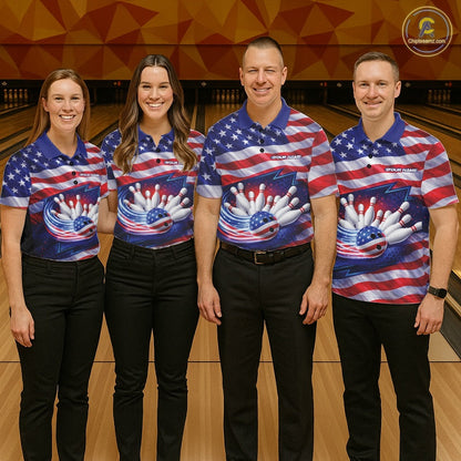 Custom Patriotic US Flag Bowling Team Shirts, 4Th Of July Bowling League Shirt Freedom Bowling Jerseys IPHW10426