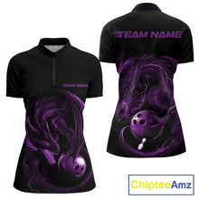 Load image into Gallery viewer, Custom Black And Purple Dragon Bowling Shirts, Bowling League Shirt Dragon Women Jersey IPHW10704