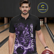 Load image into Gallery viewer, Custom Purple Flaming Leopard Men Bowling Shirts, Fire Bowling Team Shirt Bowler Uniform IPHW10713