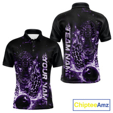 Load image into Gallery viewer, Custom Purple Flaming Leopard Men Bowling Shirts, Fire Bowling Team Shirt Bowler Uniform IPHW10713