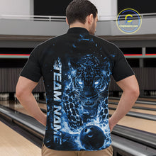 Load image into Gallery viewer, Custom Blue Flaming Leopard Men Bowling Shirts, Fire Bowling Team Shirt Bowler Uniform IPHW10714