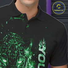 Load image into Gallery viewer, Custom Green Flaming Leopard Men Bowling Shirts, Fire Bowling Team Shirt Bowler Uniform IPHW10715
