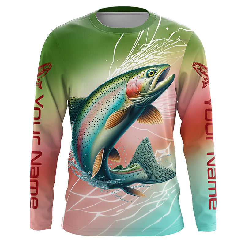 Custom Rainbow Trout Fly Fishing Shirts, Steelhead Trout Long Sleeve Tournament Fishing Shirts IPHW6378