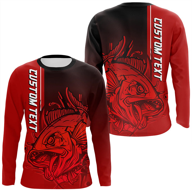 Personalized Skull Fishing Performance Long Sleeve Shirts, Skull Fishing Jerseys | Red IPHW6380