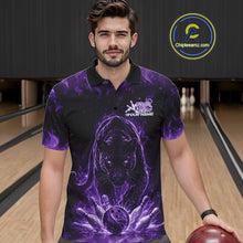 Load image into Gallery viewer, Custom Black And Purple Flame Leopard Bowling Men Polo Shirt, Bowling League Team Shirt IPHW11255