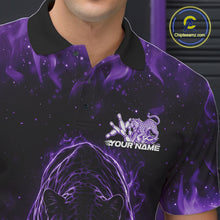 Load image into Gallery viewer, Custom Black And Purple Flame Leopard Bowling Men Polo Shirt, Bowling League Team Shirt IPHW11255