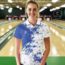 Load image into Gallery viewer, Custom Blue Splatter Bowling Team Women Polo Shirt, Bowling League Shirt Bowler Jerseys IPHW11258