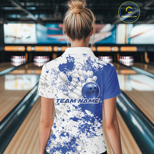 Load image into Gallery viewer, Custom Blue Splatter Bowling Team Women Polo Shirt, Bowling League Shirt Bowler Jerseys IPHW11258