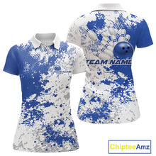 Load image into Gallery viewer, Custom Blue Splatter Bowling Team Women Polo Shirt, Bowling League Shirt Bowler Jerseys IPHW11258