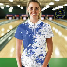 Load image into Gallery viewer, Custom Blue Splatter Bowling Team Women Quarter-Zip Shirt, Bowling League Shirt IPHW11258
