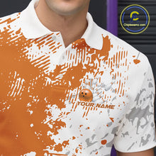 Load image into Gallery viewer, Custom Orange Splatter Bowling Team Men Polo Shirt, Bowling League Shirt Bowler Jerseys IPHW11261