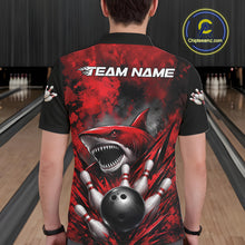 Load image into Gallery viewer, Custom Black And Red Shark Bowling Jerseys Team Polo Shirt For Men IPHW11460