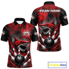 Load image into Gallery viewer, Custom Black And Red Shark Bowling Jerseys Team Polo Shirt For Men IPHW11460