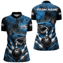 Load image into Gallery viewer, Bowling jersey with shark design and customizable text on a white background