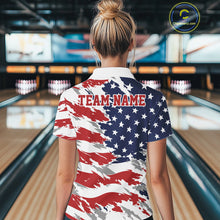 Load image into Gallery viewer, Custom Patriotic American Bowling Women Quarter-Zip Shirt, US Flag Bowling League Shirt IPHW11476
