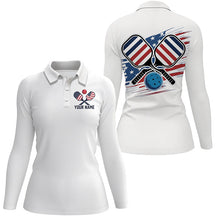Load image into Gallery viewer, American Flag Patriotic Custom Pickleball Polo Shirts for women, Pickleball Outfits IPHW6919