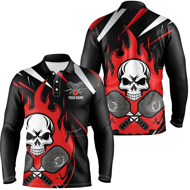 Custom Red Flame Pickleball Shirts For Men, Skull Pickleball Jerseys For Team IPHW6920