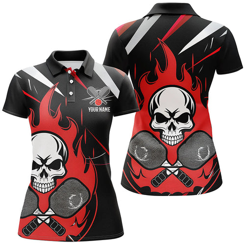 Custom Red Flame Pickleball Shirts for women, Skull Pickleball Jerseys For Team IPHW6920