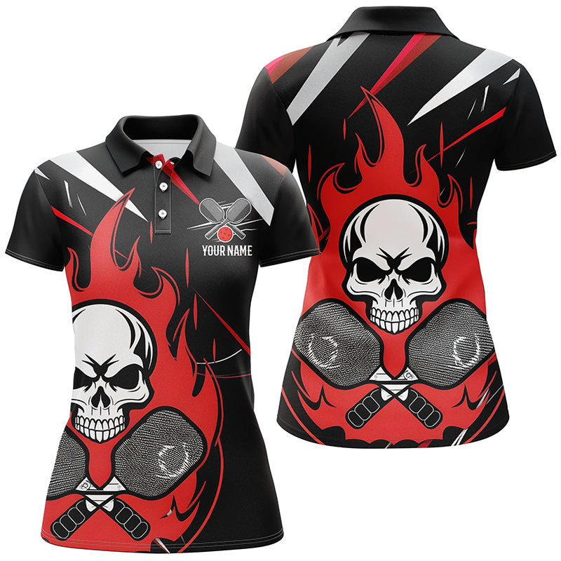 Custom Red Flame Pickleball Shirts for women, Skull Pickleball Jerseys For Team IPHW6920