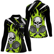 Load image into Gallery viewer, Custom Green Flame Pickleball Shirts for women, Skull Pickleball Jerseys For Team IPHW6921