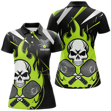 Load image into Gallery viewer, Custom Green Flame Pickleball Shirts for women, Skull Pickleball Jerseys For Team IPHW6921