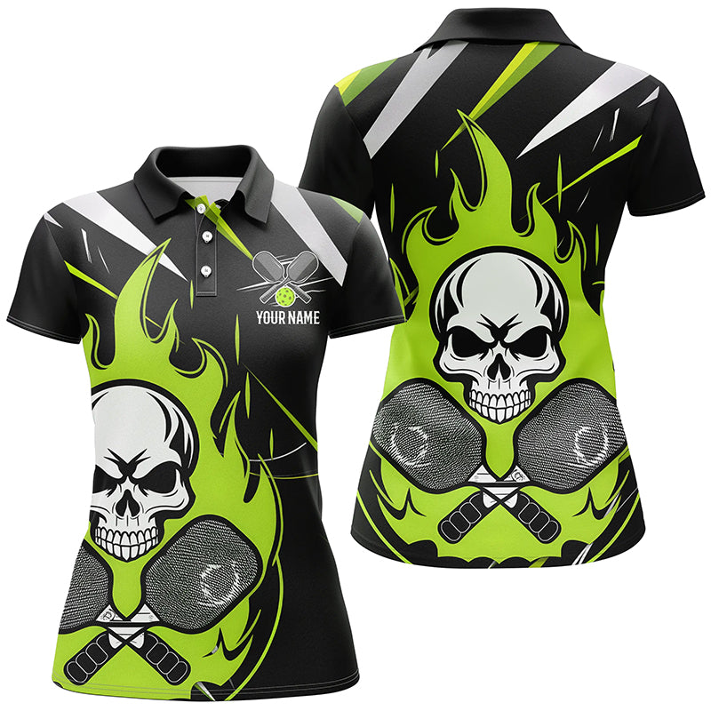 Custom Green Flame Pickleball Shirts for women, Skull Pickleball Jerseys For Team IPHW6921