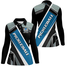 Load image into Gallery viewer, Black And Blue Personalized Pickleball Jerseys for women, Pickleball Polo Shirts Uniform IPHW6923