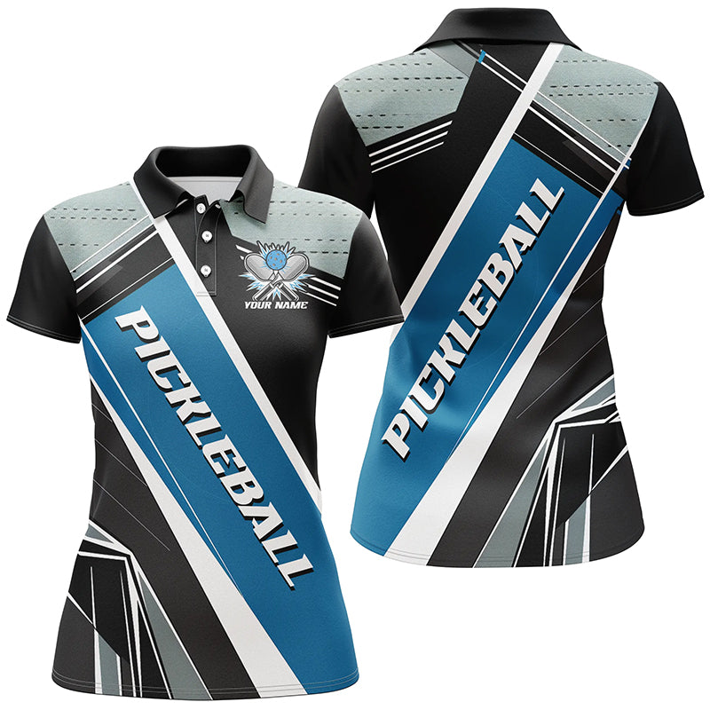 Black And Blue Personalized Pickleball Jerseys for women, Pickleball Polo Shirts Uniform IPHW6923