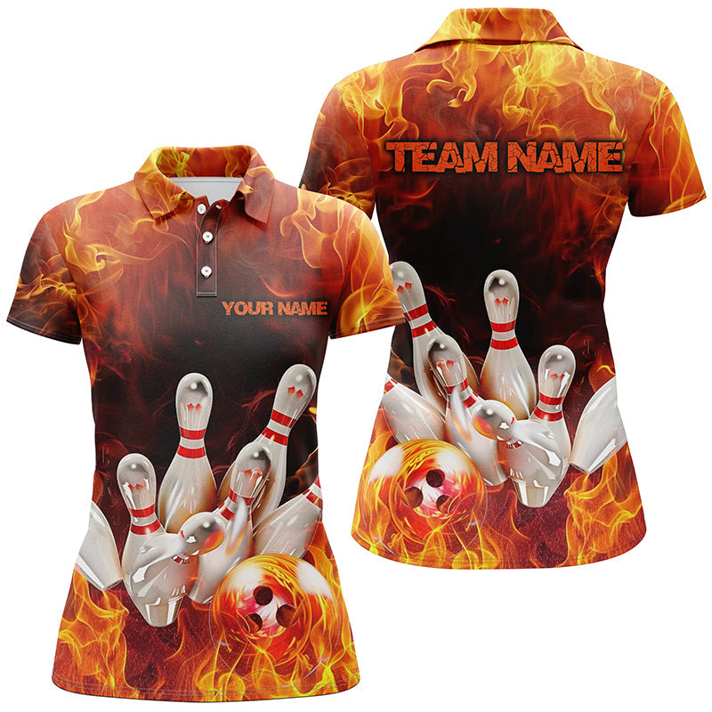 Custom Fire Strike Bowling Shirts For Women, Flame Bowling League Shirts Bowling Team IPHW7118
