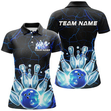 Load image into Gallery viewer, Black And Blue Thunder Lightning Custom Ladies Bowling Polo Shirts, Bowling League Shirts IPHW7121