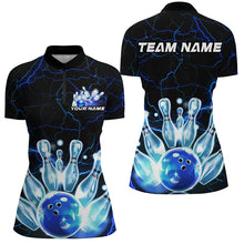Load image into Gallery viewer, Black And Blue Thunder Lightning Custom Ladies Bowling Polo Shirts, Bowling League Shirts IPHW7121