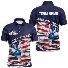 Load image into Gallery viewer, Custom Patriotic Bowling Shirts For Men, US Bowling League Shirts Uniform | Navy IPHW7433