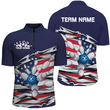 Load image into Gallery viewer, Custom Patriotic Bowling Shirts For Men, US Bowling League Shirts Uniform | Navy IPHW7433