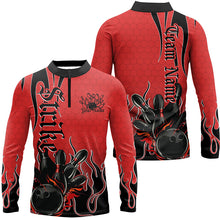 Load image into Gallery viewer, Black And Red Custom Tribal Flame Bowling Shirts For Men, Bowling Team Shirt Bowler Jersey IPHW7941