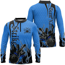 Load image into Gallery viewer, Black And Blue Custom Tribal Flame Bowling Shirts For Men, Bowling Team Shirt Bowler Jersey IPHW7942