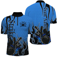 Load image into Gallery viewer, Black And Blue Custom Tribal Flame Bowling Shirts For Men, Bowling Team Shirt Bowler Jersey IPHW7942