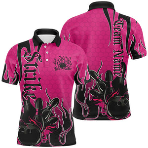 Black And Pink Custom Tribal Flame Bowling Shirts For Men, Bowling Team Shirt Bowler Jersey IPHW7943