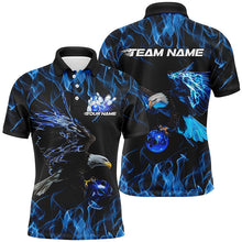 Load image into Gallery viewer, Blue Flame Eagle Custom Bowling Team Shirts For Men, Fire Bowling League Shirt Bowler Outfit IPHW7948