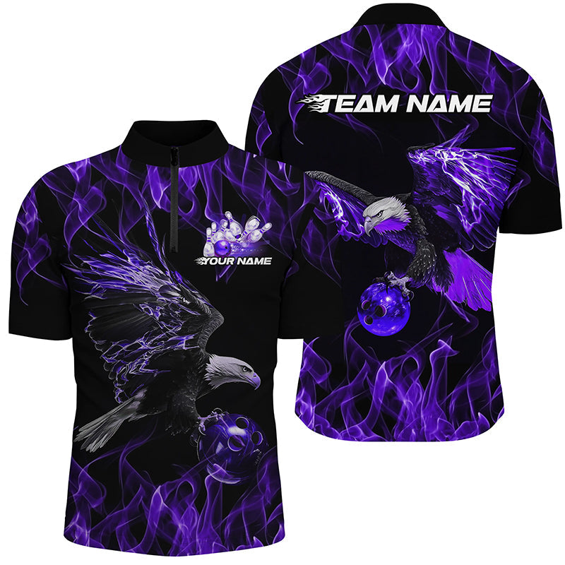 Purple Flame Eagle Custom Bowling Team Shirts For Men, Fire Bowling League Shirt Bowler Outfit IPHW7950