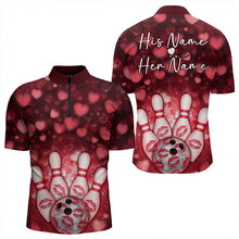 Load image into Gallery viewer, Black And Red Heart Custom Valentines Bowling Quarter-Zip Shirt For Men, Bowling Couple Outfit IPHW8364